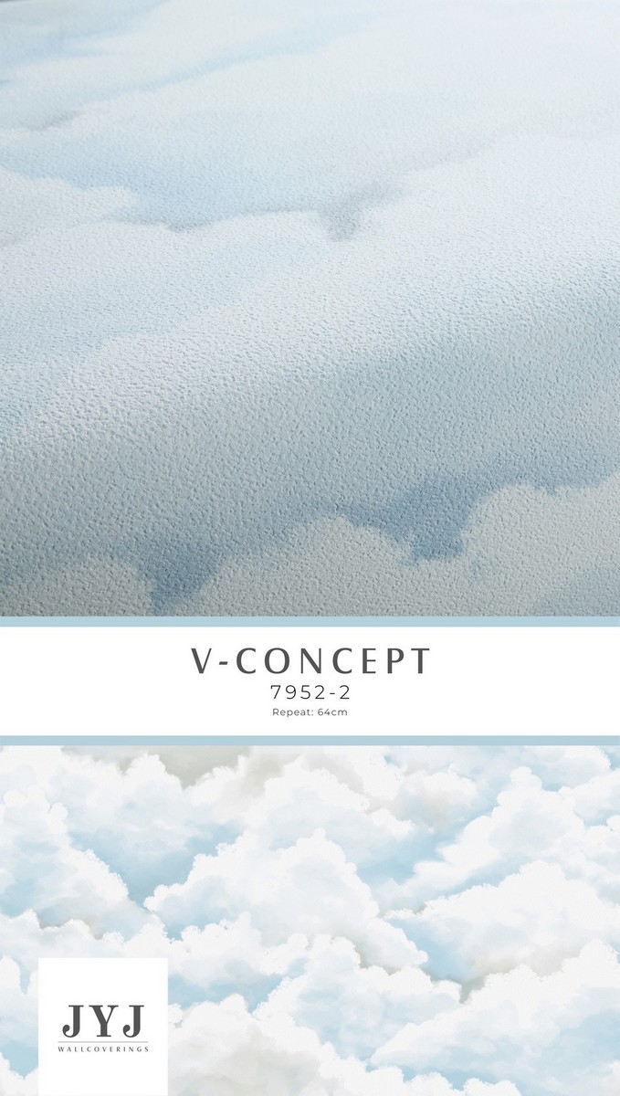 Giấy dán tường phòng trẻ em hình mây trời màu xanh Vcconcept 7952-2